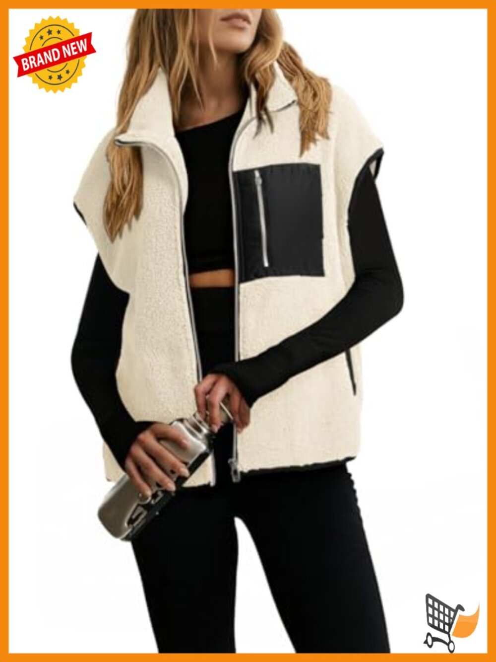 Sherpa Fleece Zip Up Vest Oversized Casual Sleeveless Layering Fall Winter